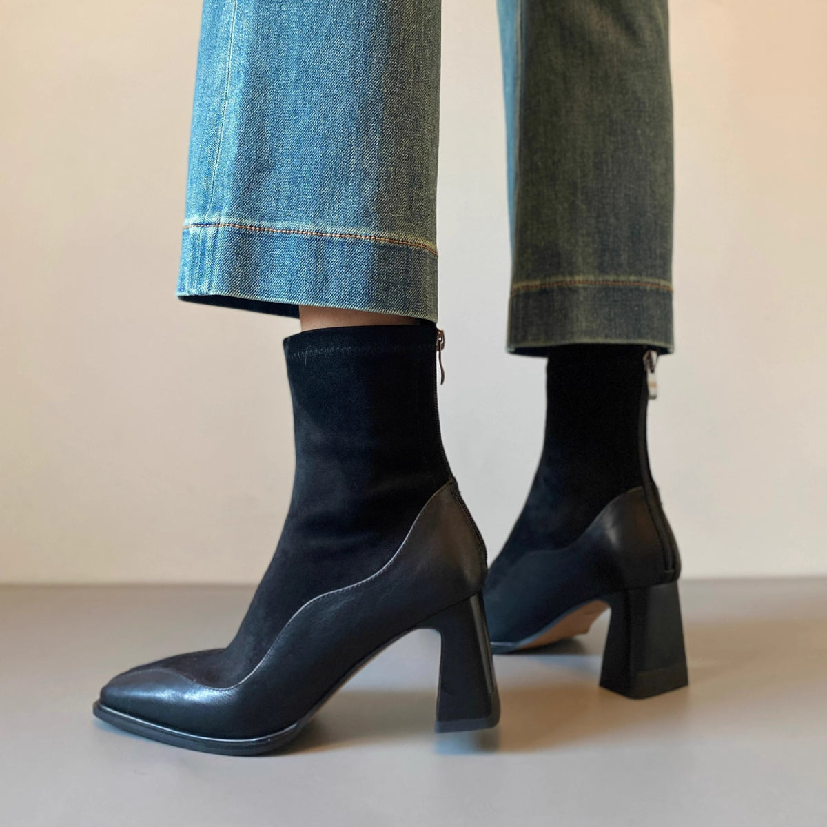 Women's French Style Skinny High-heeled With Short Tube Square Toe Martin Boots