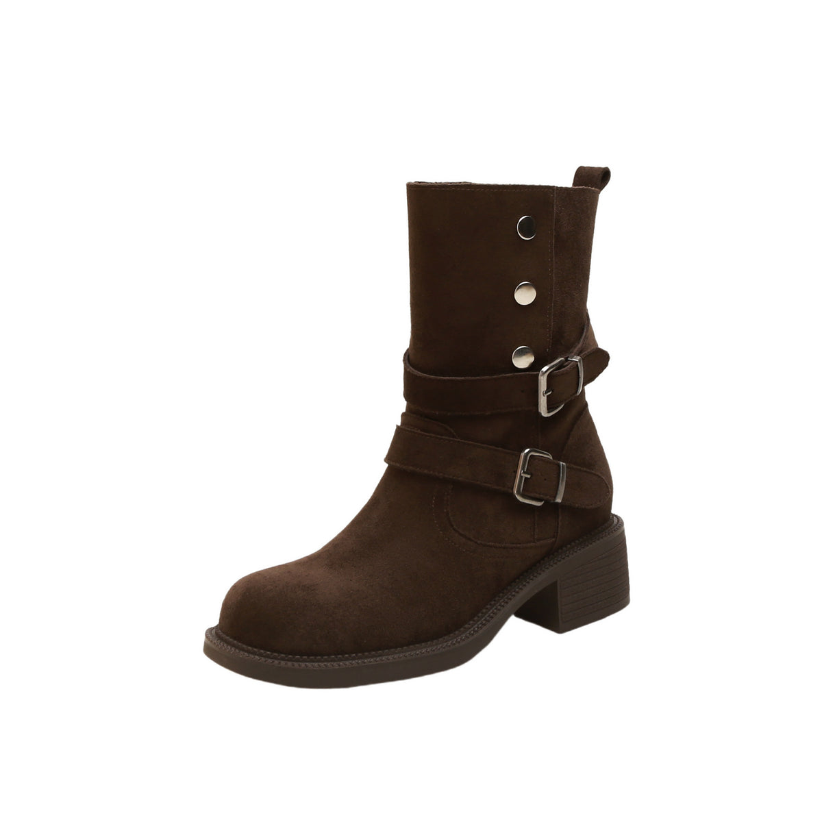 Chunky Platform Buckle Cow Suede High-heeled With Short Tube Female Women's Leather Boots
