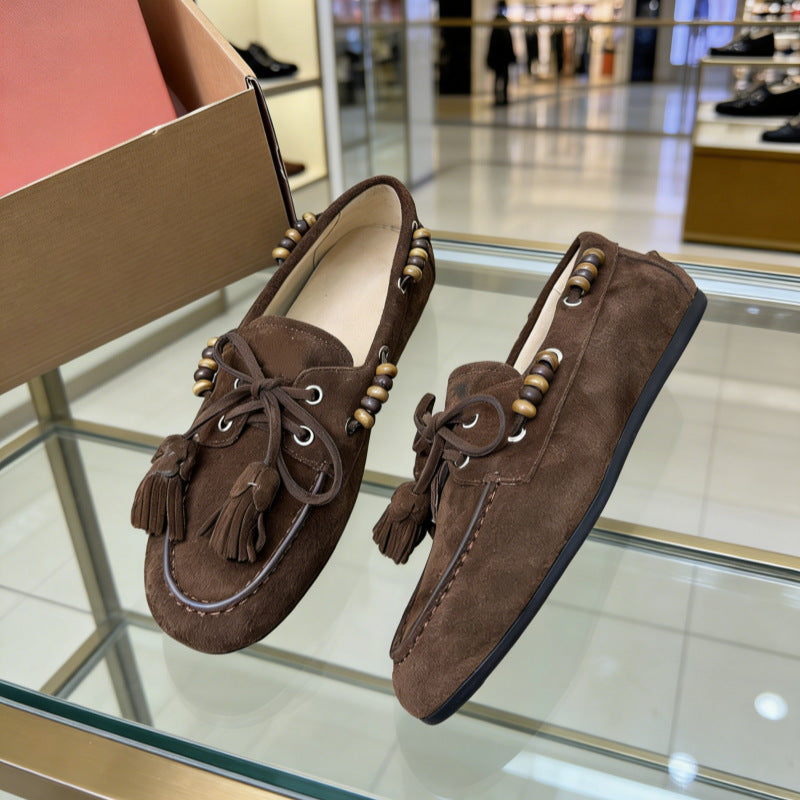 Women's Vintage Genuine Tassel Flat Bottom Slip-on Loafers
