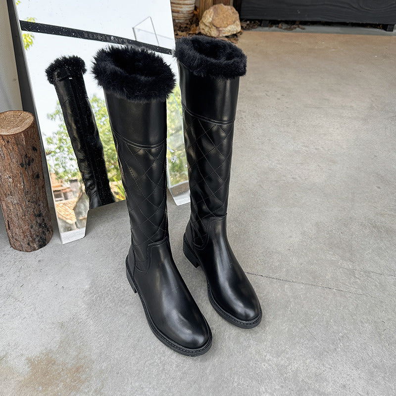 Women's Back Zipper White Knight Low High Boots