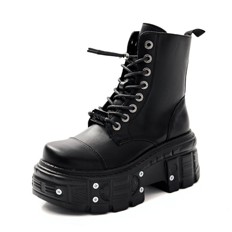 Women's Motorcycle Heavy Metal Platform Martin Spring Punk Leather Shoes