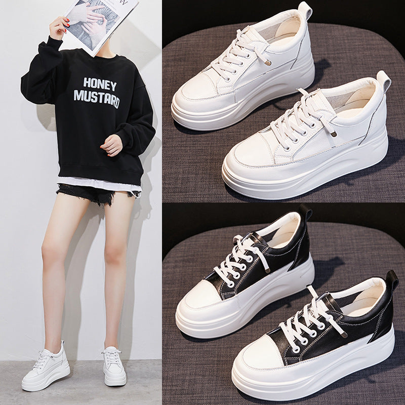 Women's White Muffin Height Increasing Insole Mesh Sneakers