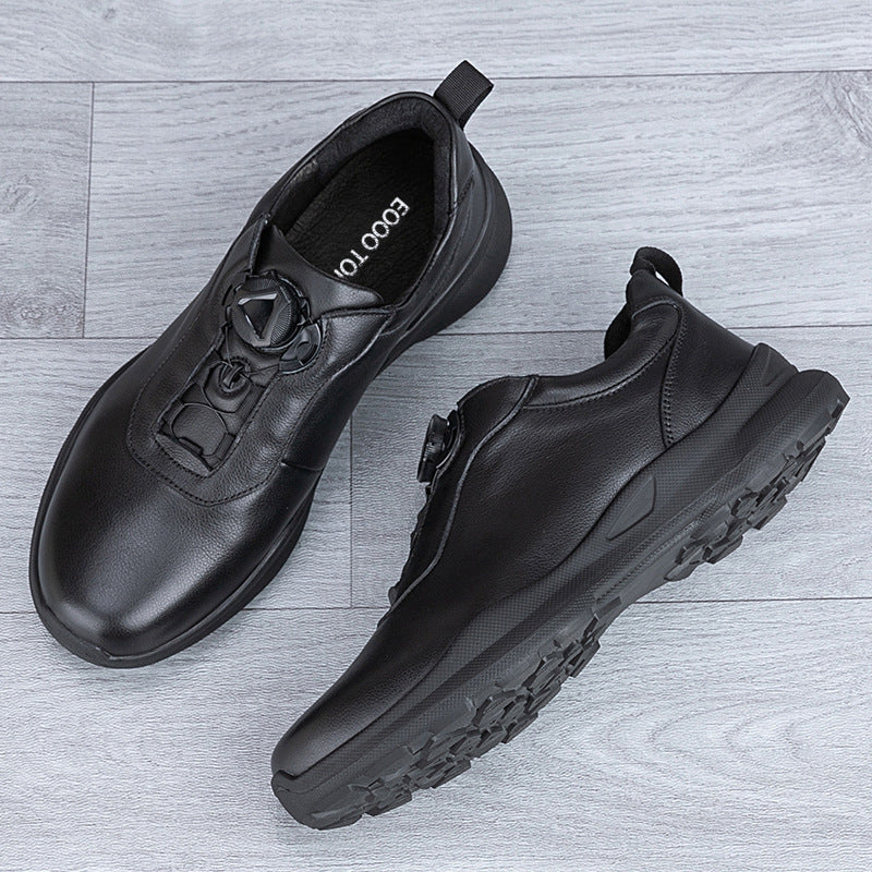 Men's Breathable Rotating Buckle Top Layer Cowhide All Men's Casual Shoes