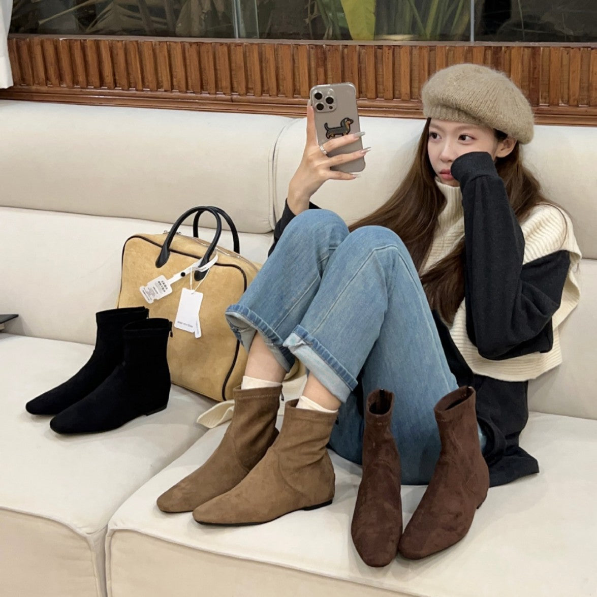 Women's Height Increasing Insole Suede Skinny Retro French Western Style Women's Shoes