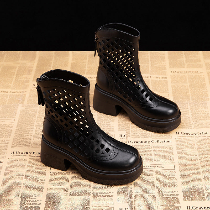 Women's Small Martin For Summer Breathable Thick Bottom High Women's Leather Boots