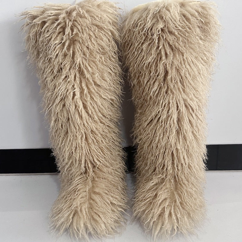 Women's Winter Imitation Fur Tan Sheep Knee-high Women's Snow Boots