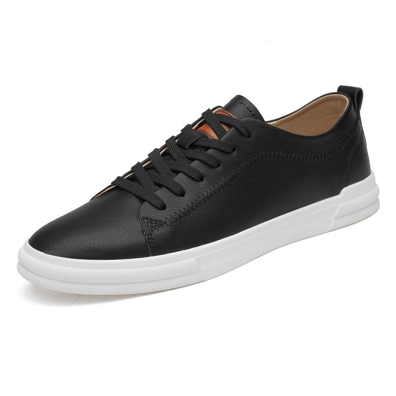 Men's Inner Height Increasing White Spring Cowhide Flat Men's Board Shoes