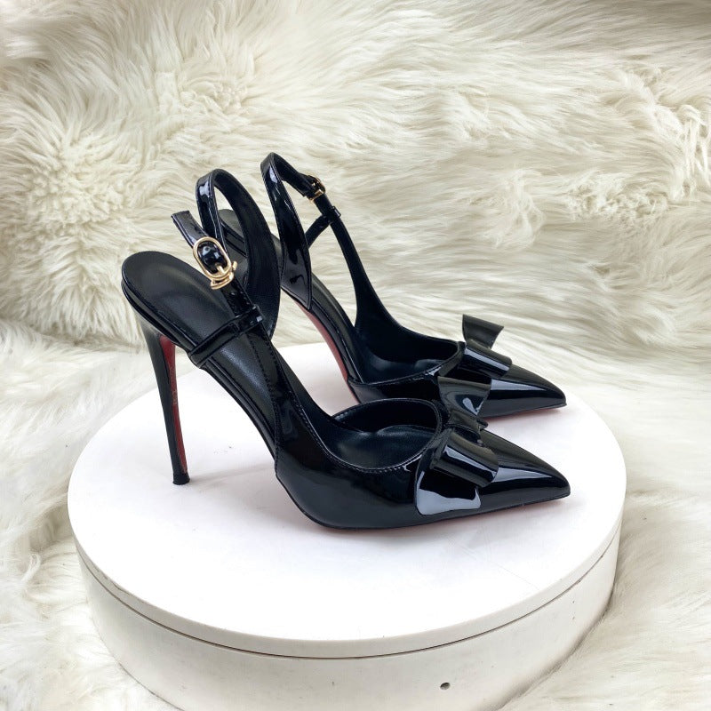 Pointed Toe Stiletto Female Summer Black Closed Rear Empty High Heeled Sandals