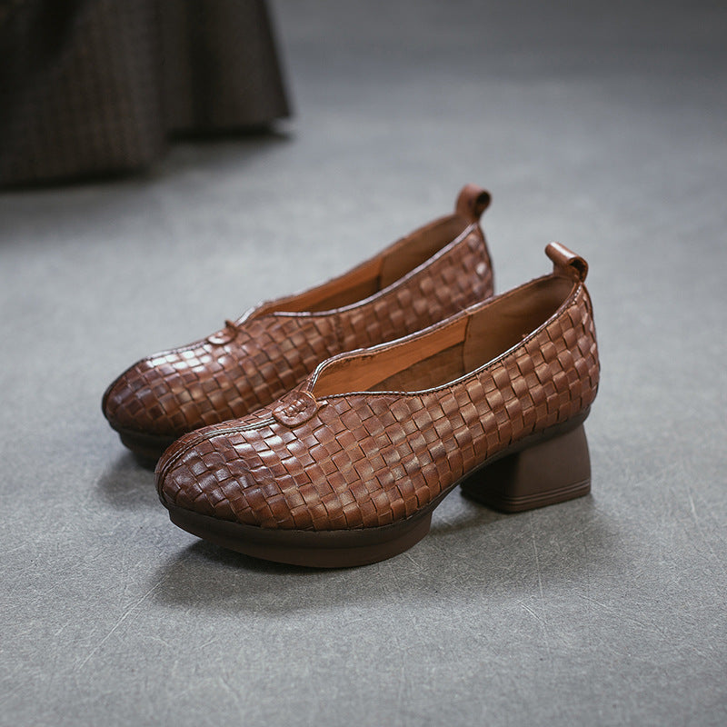 Women's Slip-on Hand-woven Plaid Minority Fashion Pumps Women's Casual Shoes