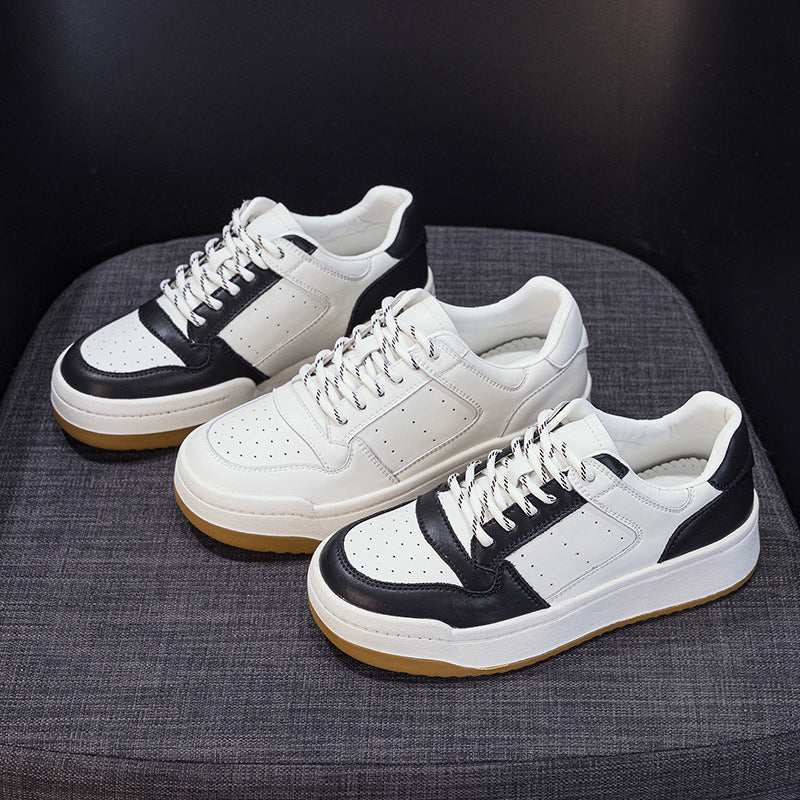 Women's Layer Cowhide Platform White Spring Small Man Women's Board Shoes