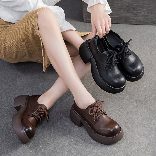Women's First Layer Cowhide Retro Small Heightened Single Big Head Men's Shoes