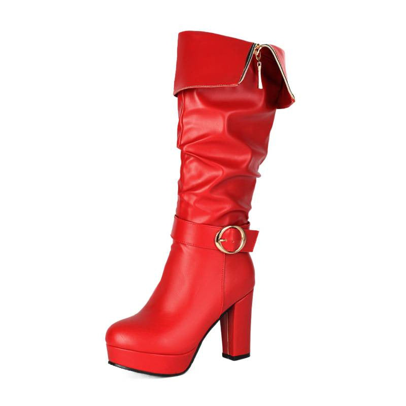 Belt Buckle Knight Fold Two-way Wear High Leg Platform Thick Boots