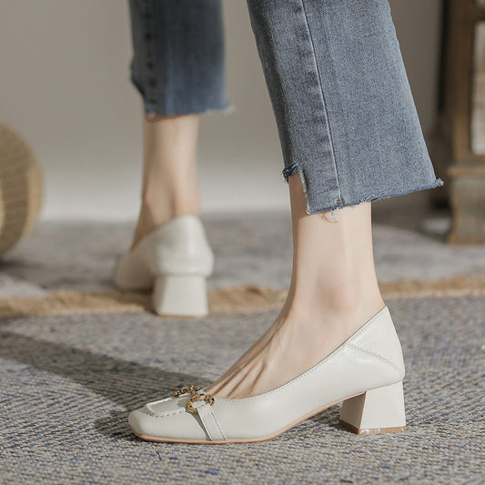 Pumps Autumn Square Toe Vintage Genuine Two Women's Shoes