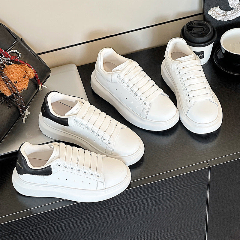 Men's & Women's Cowhide Mcqueen White For Thick Sole Height Increasing Couple Sports Men's Casual Shoes