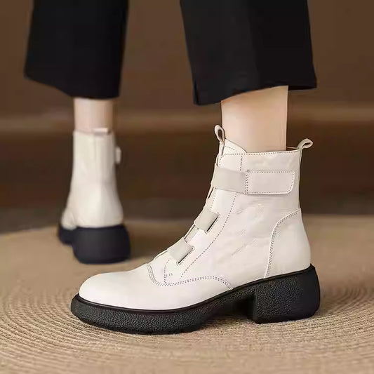 Strongly Pushed Super Beautiful Small Booties Martin Elastic Velcro Thick Women's Leather Boots