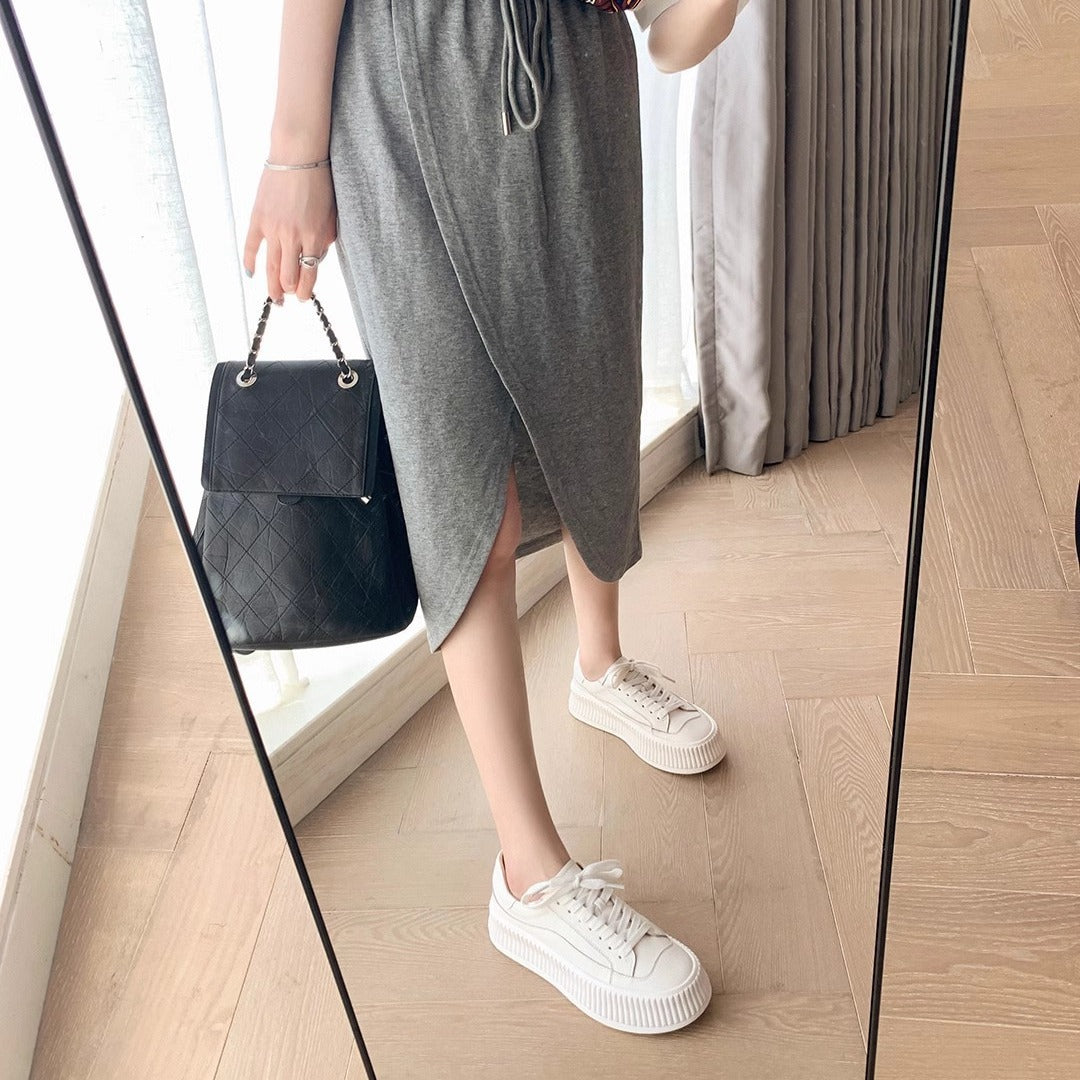 Women's Platform White Lace Up Muffin Sports Women's Casual Shoes