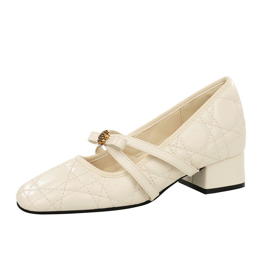 Women's Elegant Pana Pattern Metal Rose Bow Cross Strap Women's Fashion Shoes