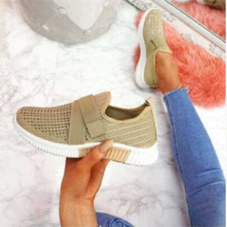 Women's Plus Size Spring Flying Woven Rhinestone Casual Shoes