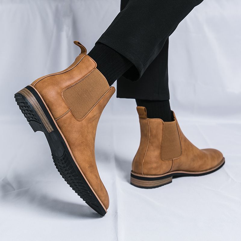 Men's Style Pointed Toe Platform Height Increasing Leather Shoes