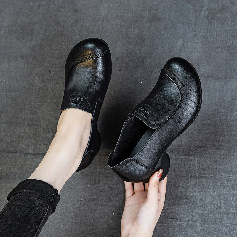 Women's Autumn Mid Top Layer Cowhide Slip-on Fashion Simple Deep Mouth Women's Casual Shoes