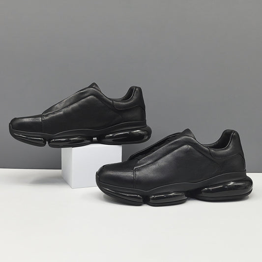 Men's Layer Cowhide Black Platform Fashion Slip-on Casual Shoes