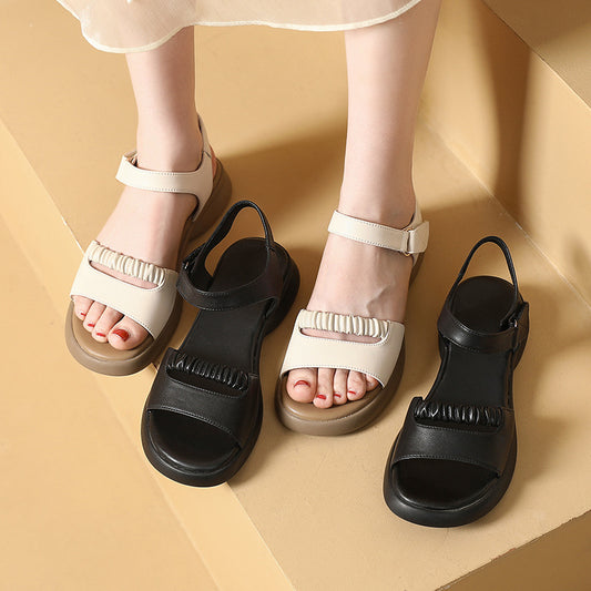 Women's Layer Cowhide Soft Bottom Mother Flat Comfortable Sandals