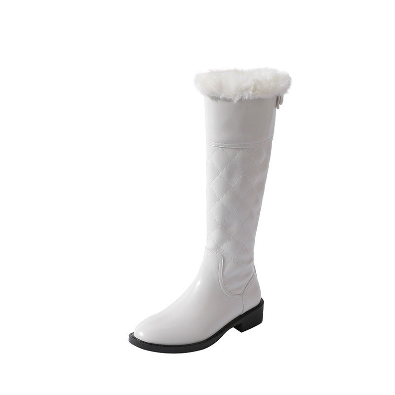 Women's Back Zipper White Knight Low High Boots