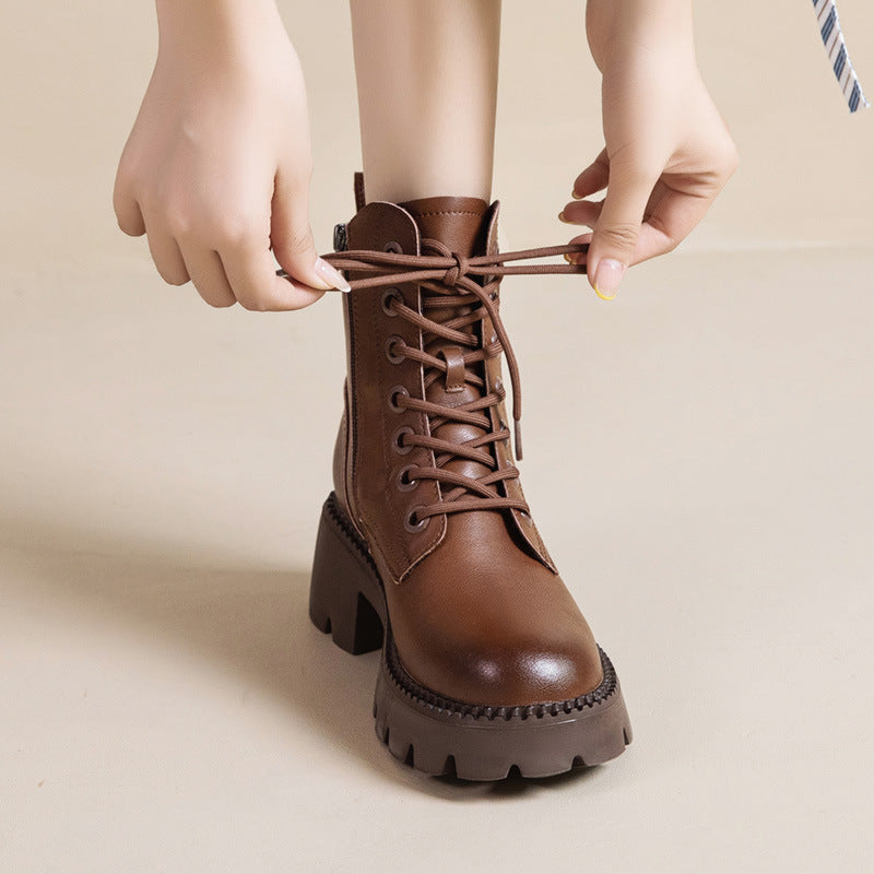 Women's Washed Retro Fashion British Style Platform Boots