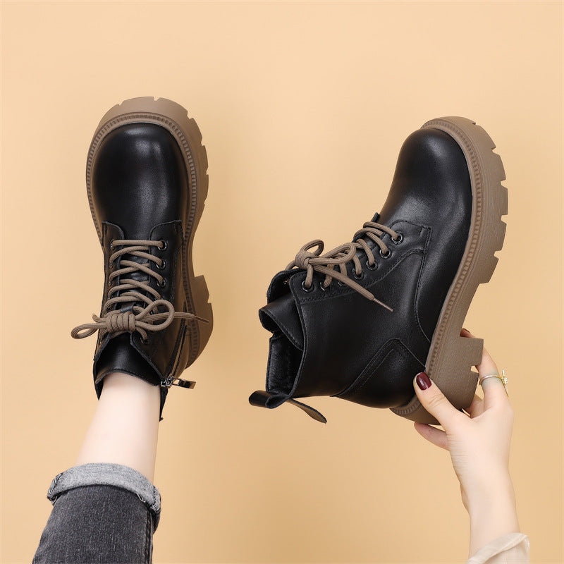 Women's Autumn Super Popular Thick-soled Ankle Small Dr. Women's Leather Boots