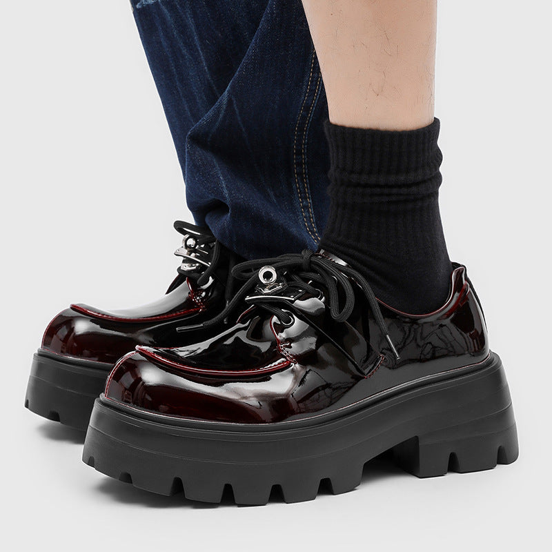 Men's Thick Bottom Height Increasing Small Derby Glossy Big Head Men's Casual Leather Shoes