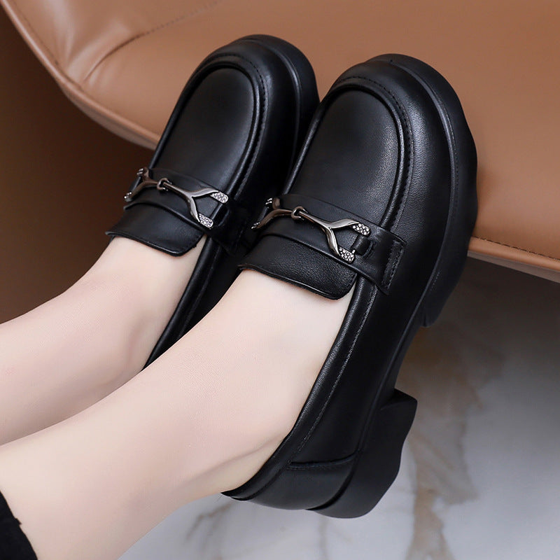 Women's Top Layer Cowhide Korean Style Soft Back Thick Versatile Loafers