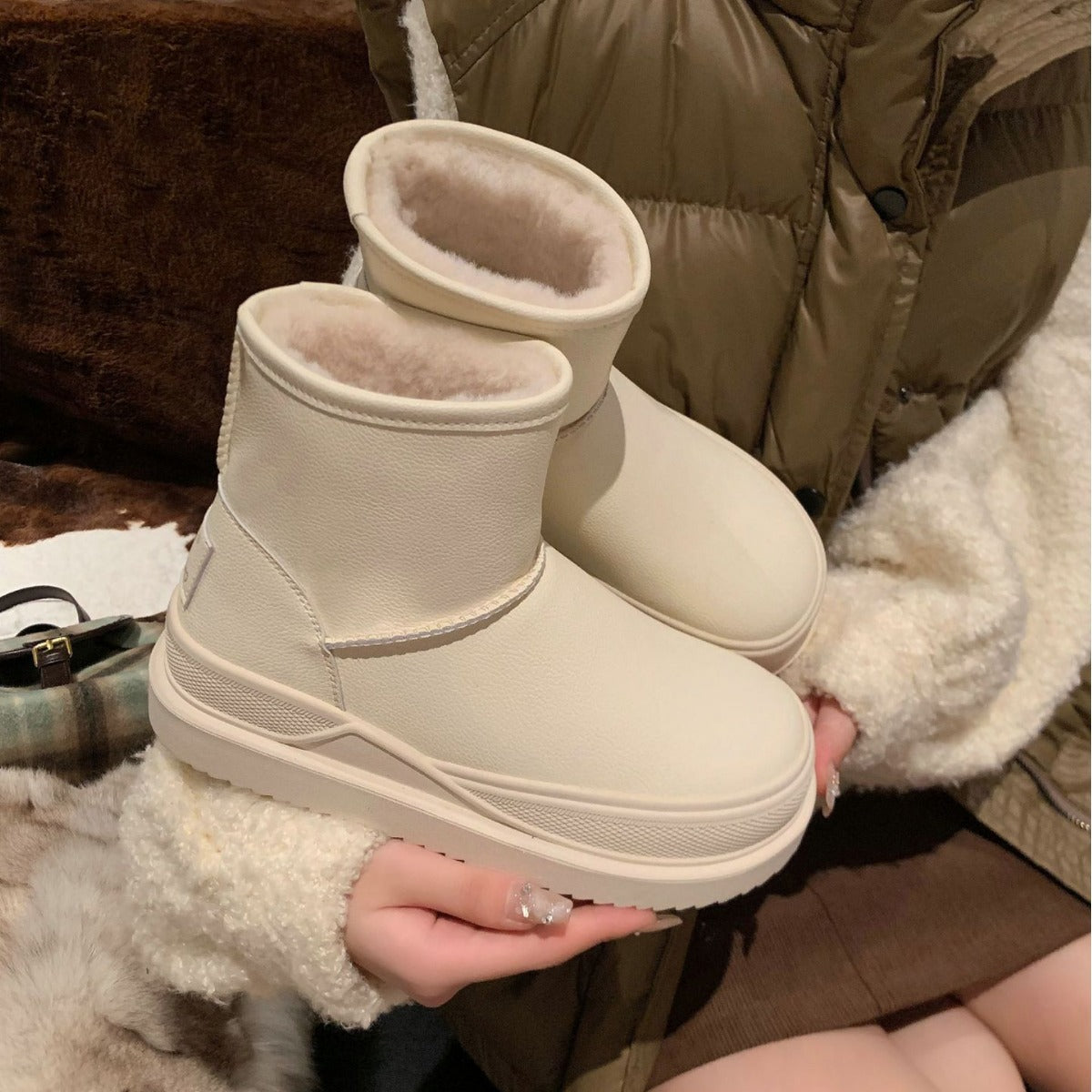 Women's With Fleece Lining Solid Color Warm Snow Boots