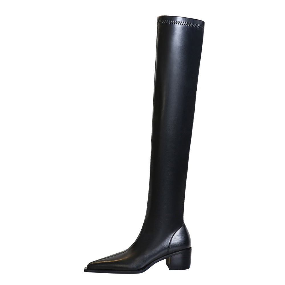Fashion Simple Thick High Pointed Toe Sexy Boots