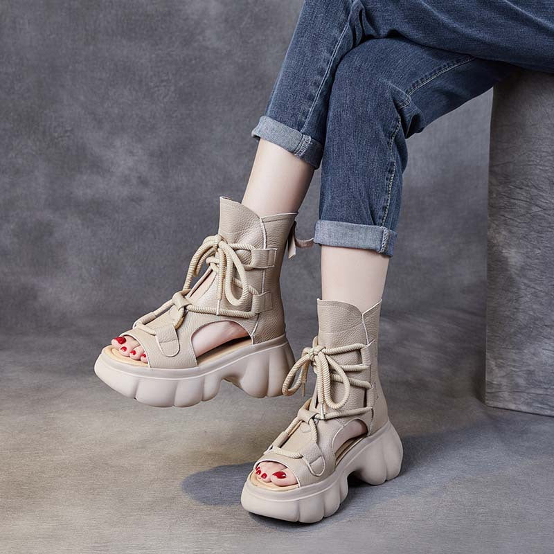 Peep Toe Roman High Retro Easy Matching Platform Sandals