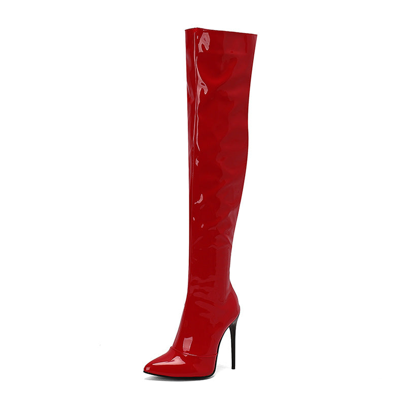 Women's Patent Knight Thin Super High Fashion Fried Street Large Women's Leather Boots