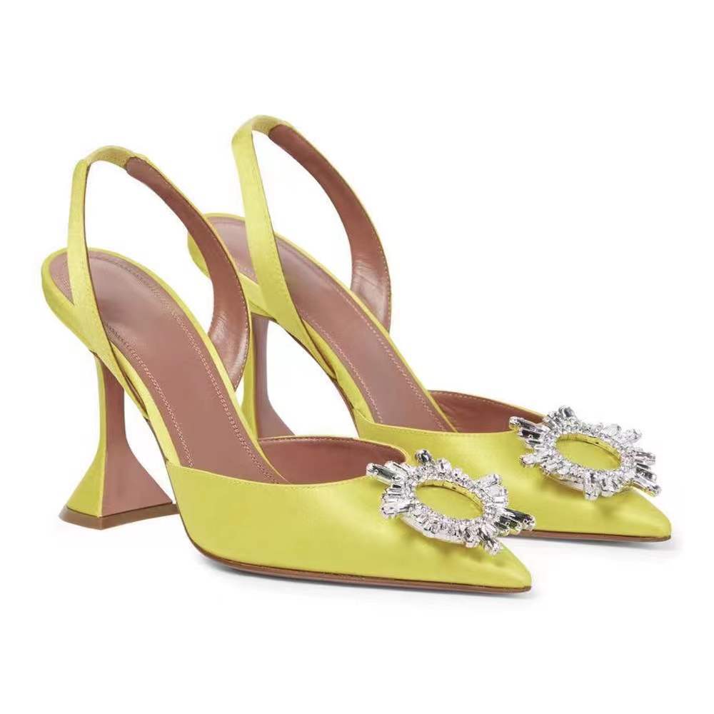 Women's Solid Color Pointed Toe Sun Buckle Rhinestone Sandals