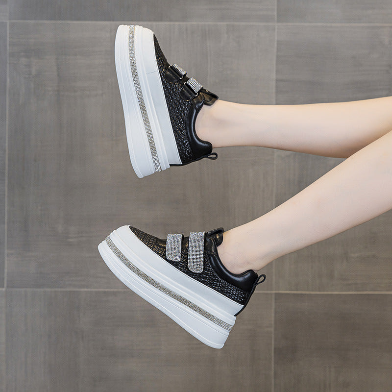 Women's Velcro Platform Muffin Rhinestone White Fashion Women's Casual Shoes