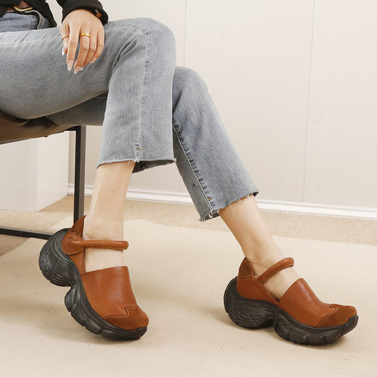 Women's First Layer Cowhide Platform Light Soft Not Tired Feet Dad Women's Casual Shoes