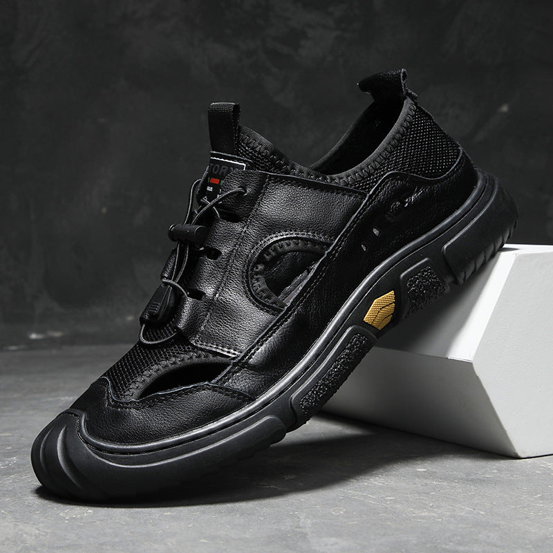 Men's Yuan Piece Top Layer Cowhide Breathable Leather Shoes