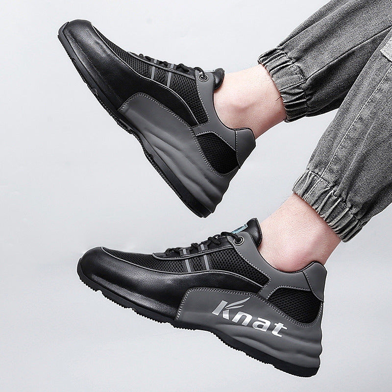 Men's Spring Cowhide Light Luxury Bottom Sports Platform Height Increasing Sneakers