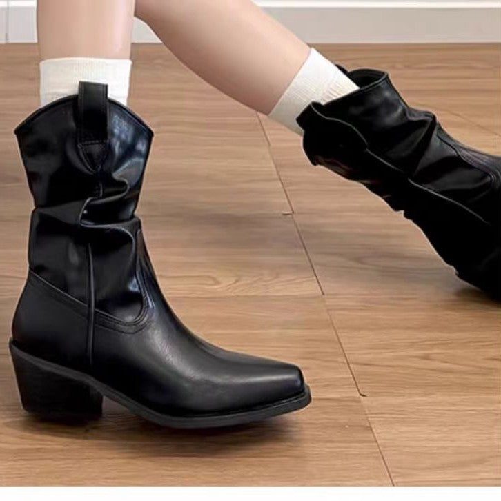 Women's Increasing Insole Slimming Chunky Ankle For Women's Leather Boots