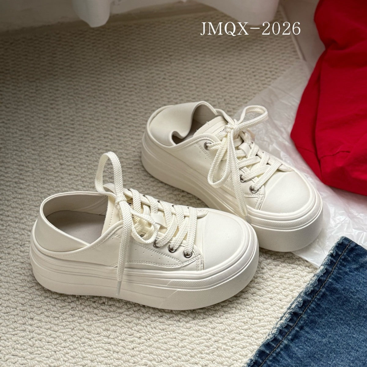 Women's White Spring Korean Style Round Toe Men's Shoes