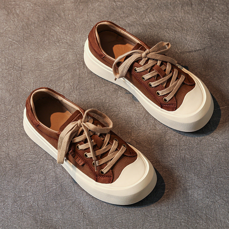 Women's Layer Cowhide Authentic Toe Box Retro Casual Shoes