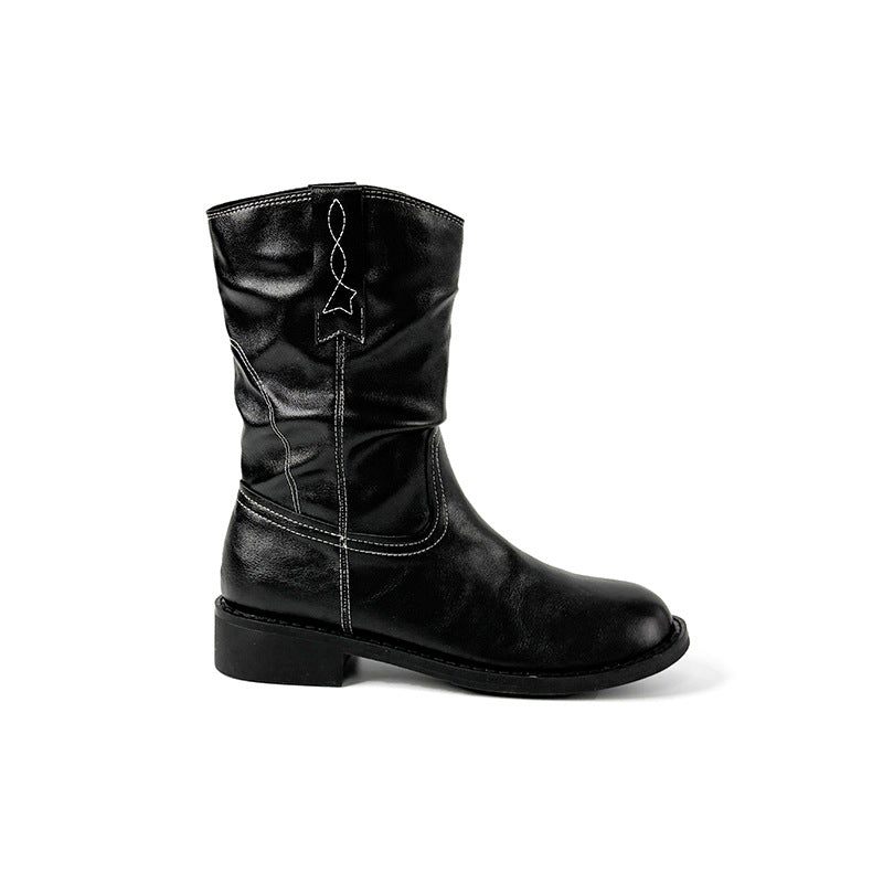 Women's Retro Style Thick Western Cowboy High Women's Leather Boots