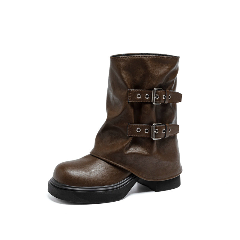 Women's Insole Brown Ankle Autumn Chunky Western Heels