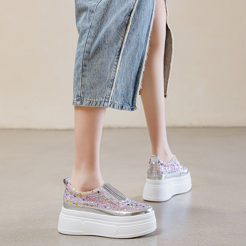 Women's Surface Platform Summer Small Height Increasing Insole Breathable White Casual Shoes