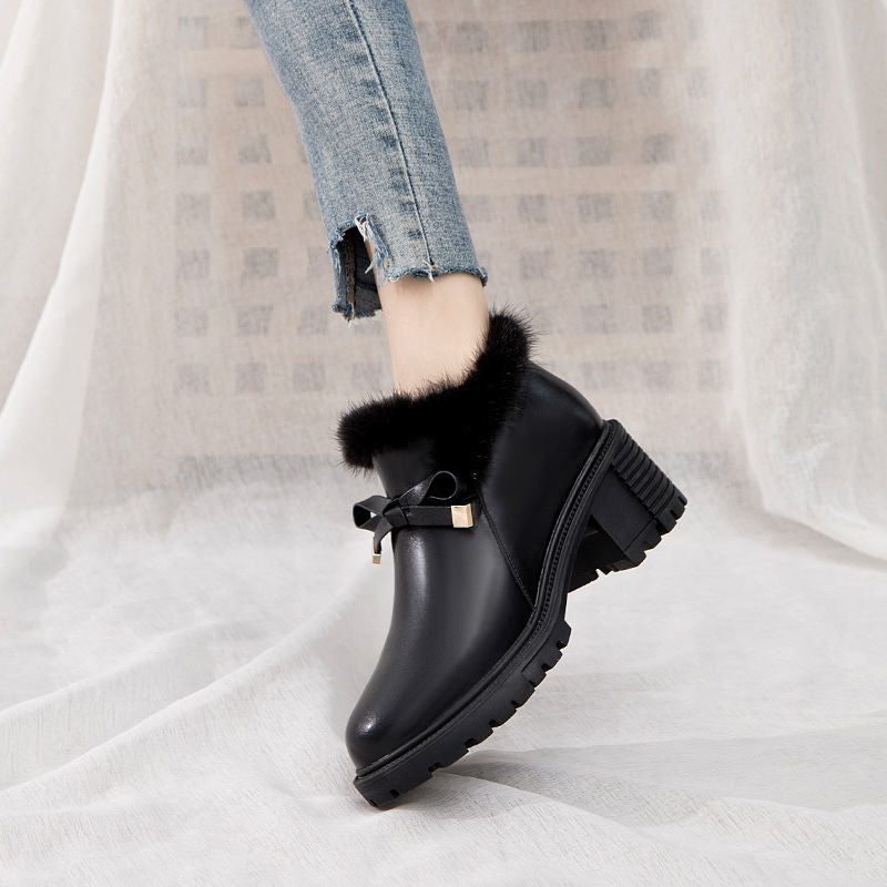 Korean Ankle Female Fleece-lined High Fluffy Boots