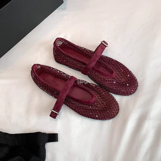 Women's Style Starry Sky Ballet Rhinestone Mesh Flat Bottom Sandals