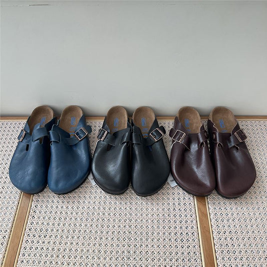 Women's Retro Closed Toe Half Outer Wear Slip-on Lazy Flat Thick-soles Slippers