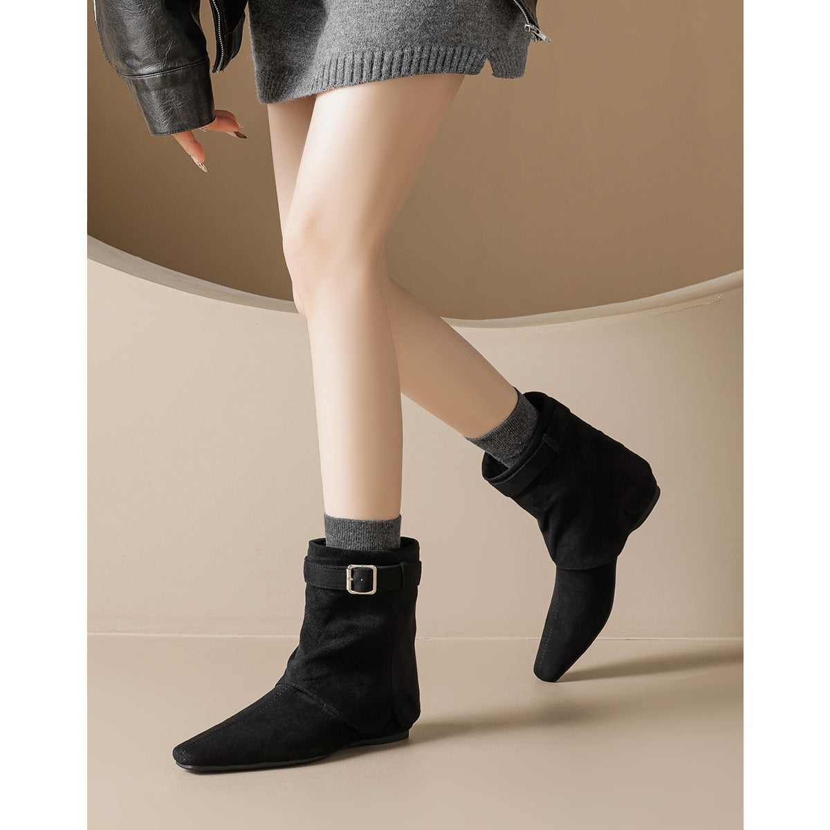 Height Increasing Insole Suede Pointed Temperament Thin Women's Leather Boots